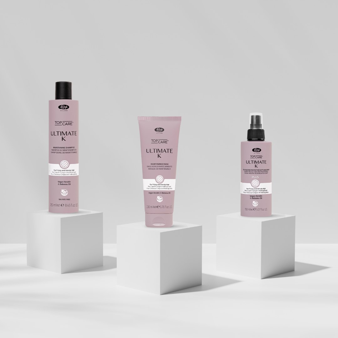 Lisap Top Care Ultimate K — szampon, maska i spray do włosów puszących się