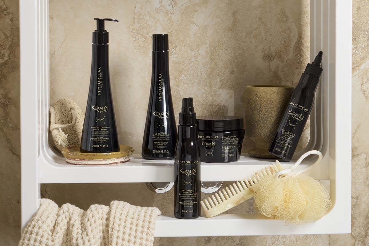 Phytorelax Keratin Repair – szampon, maska i spray odbudowujący z keratyną do włosów zniszczonych po lecie