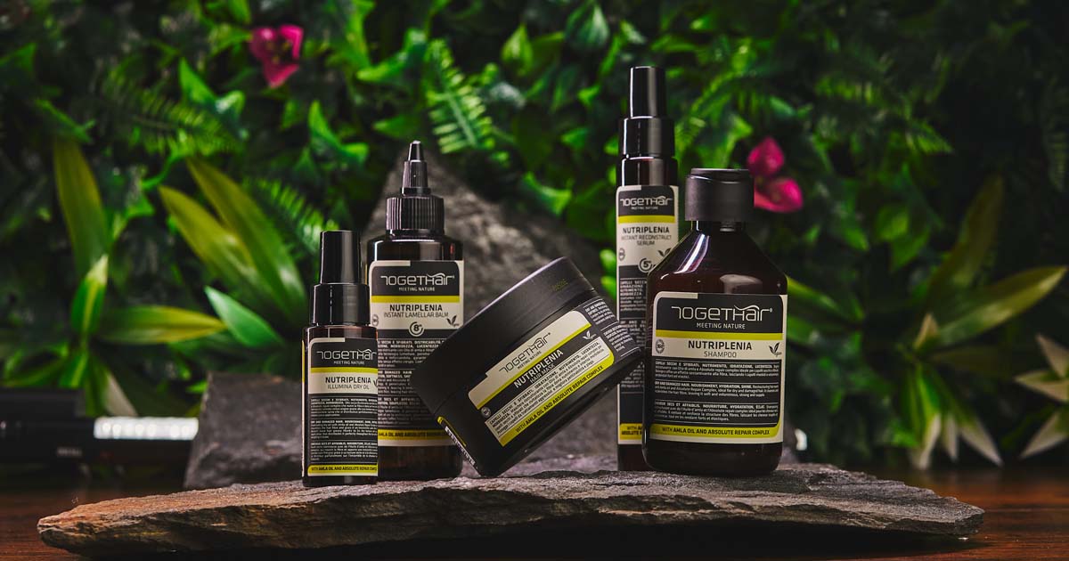 Togethair Nutriplenia – szampon, maska, odżywka dwufazowa Bi-Phase i Illumina Dry Oil do regeneracji włosów suchych po lecie